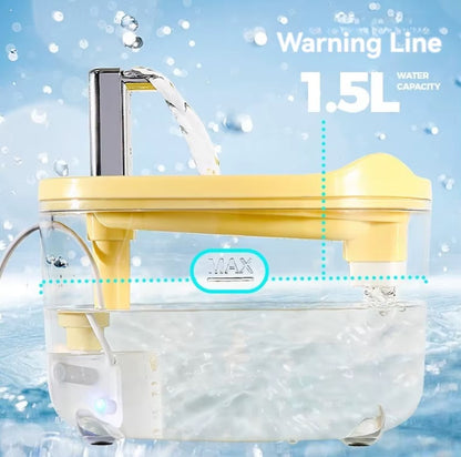 Silent automatic cat water fountain with double filtration and smart flow system for healthy hydration.