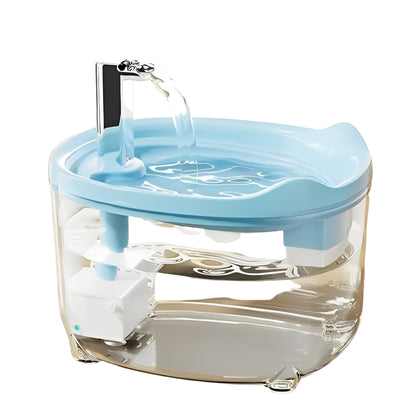 Silent automatic cat water fountain with double filtration and smart flow system for healthy hydration.