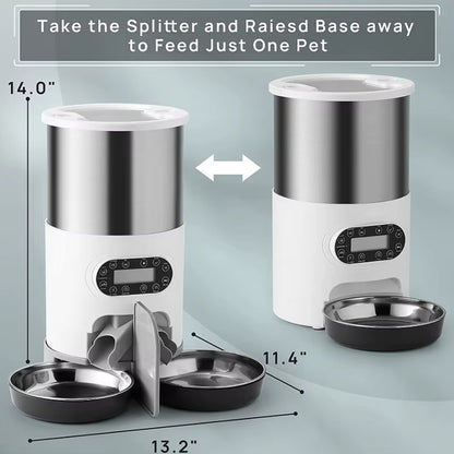 Smart APP pet feeder with automatic dispenser, Tuya remote control, and portion settings for small and medium-sized pets.