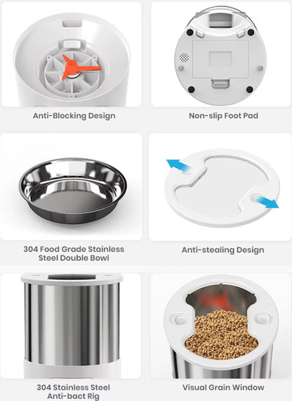 Smart APP pet feeder with automatic dispenser, Tuya remote control, and portion settings for small and medium-sized pets.