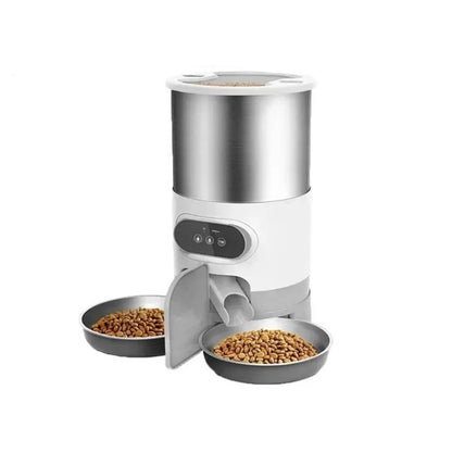 Smart APP pet feeder with automatic dispenser, Tuya remote control, and portion settings for small and medium-sized pets.