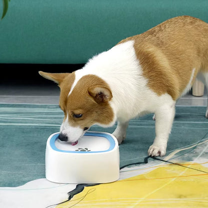 Anti-spill dog drinking water bowl with floating plate design for clean, splash-free pet hydration indoors and during travel.