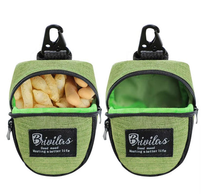 Multifunctional dog training pouch with treat storage and built-in poop bag dispenser, ideal for walking and outdoor training.