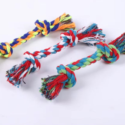 Durable cotton rope dog toy with knot design for small dogs and puppies, promotes dental health and safe chewing.