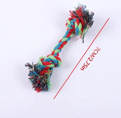 Durable cotton rope dog toy with knot design for small dogs and puppies, promotes dental health and safe chewing.