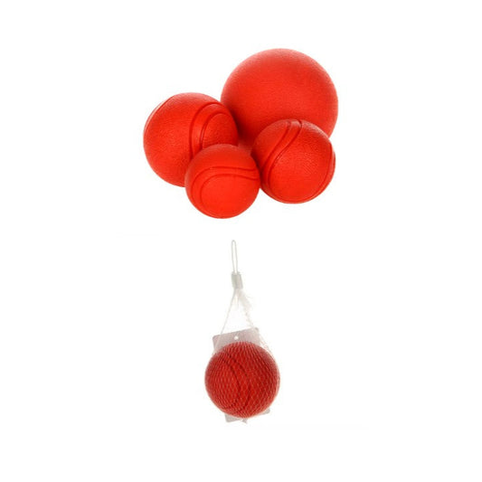 Durable red rubber dog ball made from TPR, designed for strong chewers and active dogs, available in multiple sizes.