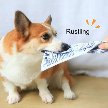 Tearproof dog squeaky toy designed like newspapers and playing cards, ideal for small to medium dogs with durable and fun design.