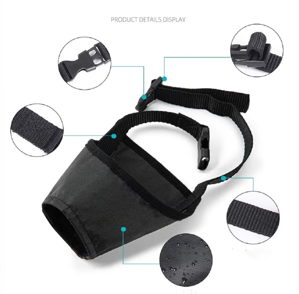 Adjustable nylon dog muzzle for anti-bite and bark control with buckle design, suitable for small to large dogs