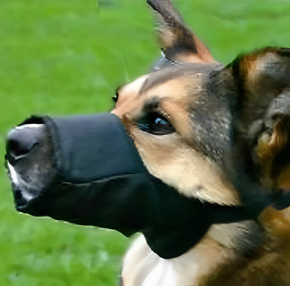 Adjustable nylon dog muzzle for anti-bite and bark control with buckle design, suitable for small to large dogs