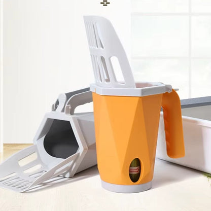 Cat litter scoop with built-in trash can for quick and hygienic waste disposal