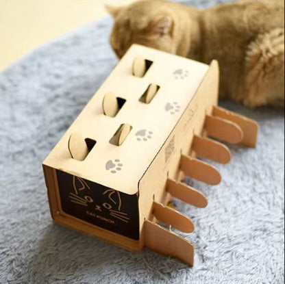 Interactive cat maze puzzle toy with pop-up mouse for indoor play