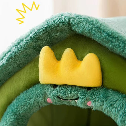 Small dog resting inside a foldable fleece dog kennel bed