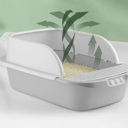 Large semi-enclosed cat litter box with high sides and deodorizing function