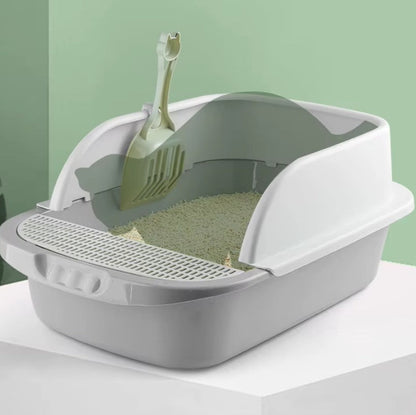 Large semi-enclosed cat litter box with high sides and deodorizing function