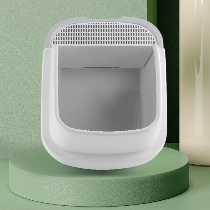 Large semi-enclosed cat litter box with high sides and deodorizing function