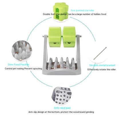 Rotatable slow food feeder and puzzle bowl for cats and dogs