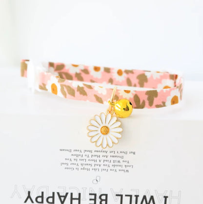 Reflective plaid cat collar with bow and daisy charm for small pets