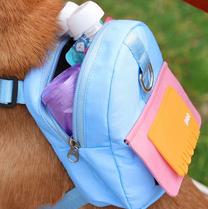 Dog backpack with built-in leash and storage for outdoor travel and hikin