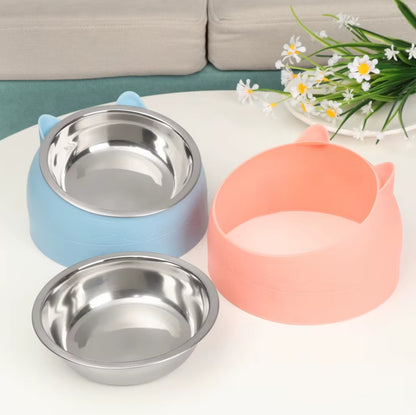 Elevated stainless steel pet bowl for dogs and cats with anti-slip base