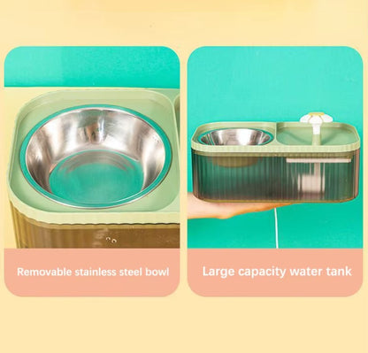 2-in-1 automatic water fountain and food bowl for cats and dogs promoting hydration and easy feeding