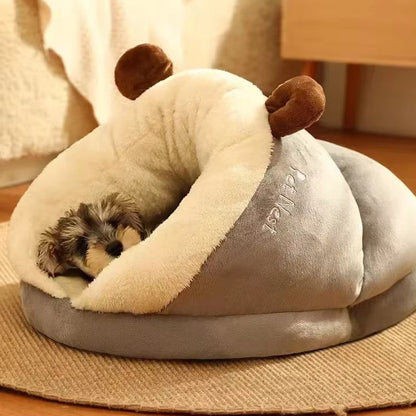 Warm semi-enclosed pet kennel house for cats and dogs with washable cushion