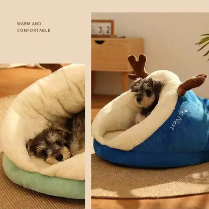 Warm semi-enclosed pet kennel house for cats and dogs with washable cushion