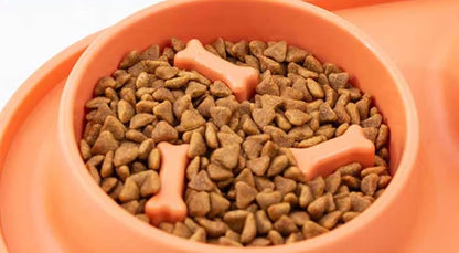 Dog double bowl feeder with non-slip silicone mat for cats and dogs