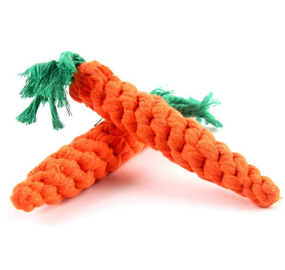 Cartoon carrot shape dog chew toy made of durable cotton rope
