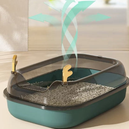 Semi-enclosed cat litter box with antler design, high border anti-splash, and privacy for cats