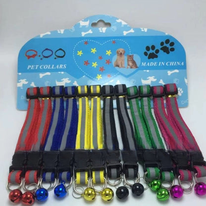 Reflective cat and dog collar with adjustable fit and bell for nighttime safety