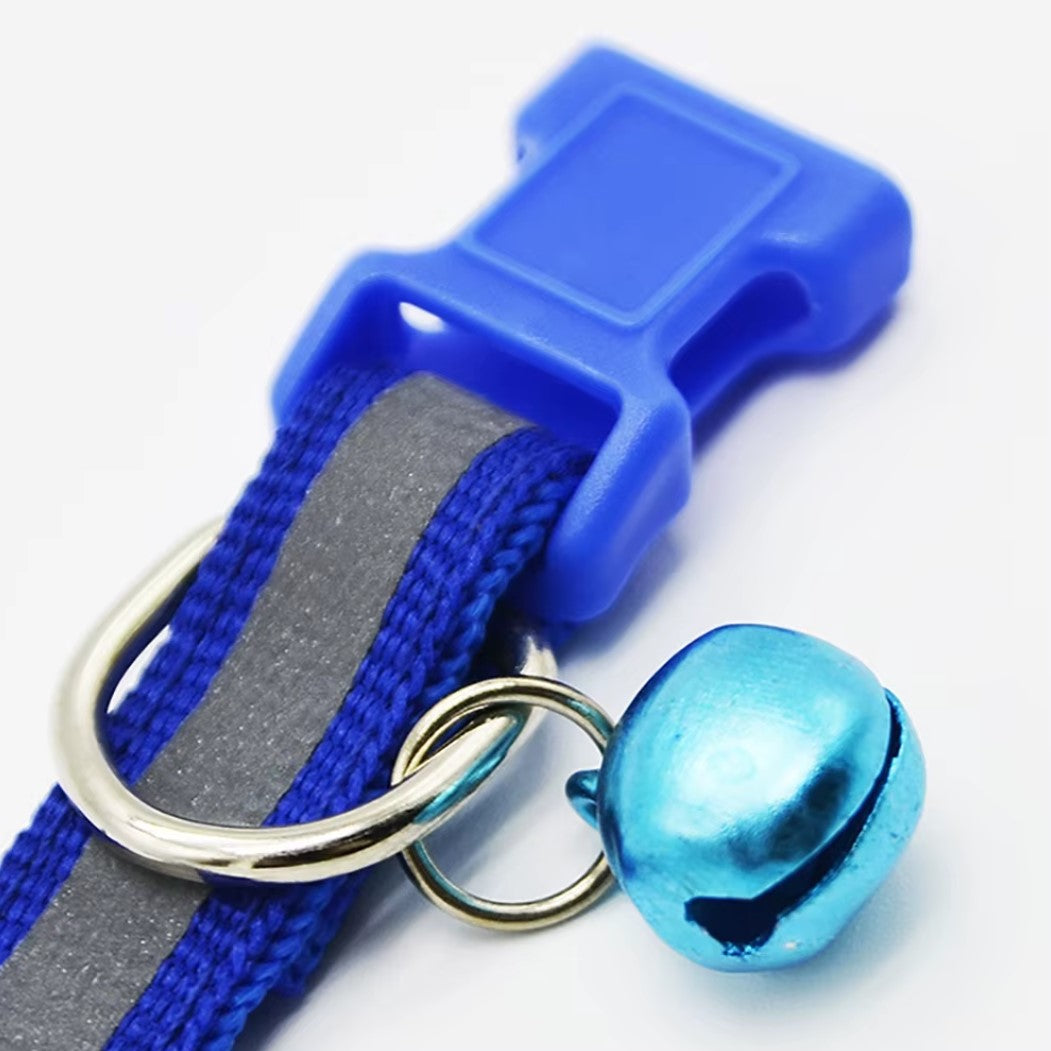 Reflective cat and dog collar with adjustable fit and bell for nighttime safety