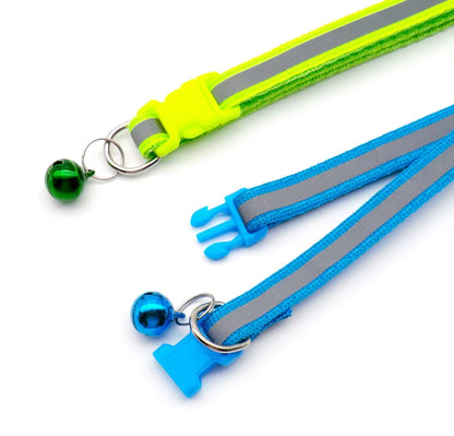 Reflective cat and dog collar with adjustable fit and bell for nighttime safety