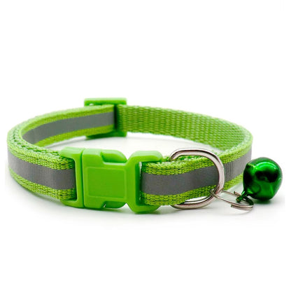 Reflective cat and dog collar with adjustable fit and bell for nighttime safety