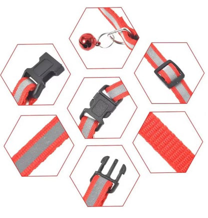 Reflective cat and dog collar with adjustable fit and bell for nighttime safety