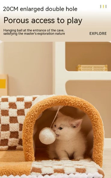 Tunnel cat nest cozy warm bed for winter with removable washable cushion