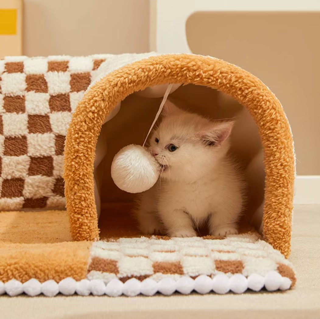 Tunnel cat nest cozy warm bed for winter with removable washable cushion