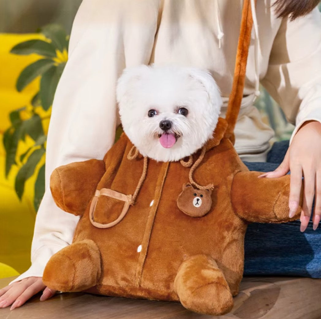 Autumn and Winter Shoulder Bag for Pets cute cartoon bear design with flannel for warmth