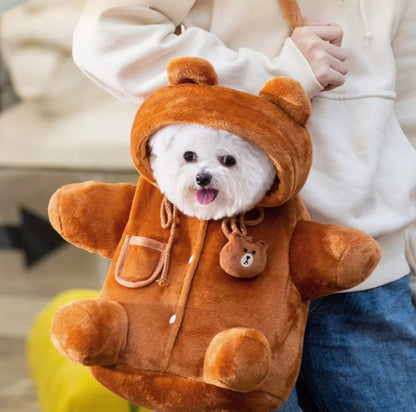 Autumn and Winter Shoulder Bag for Pets cute cartoon bear design with flannel for warmth