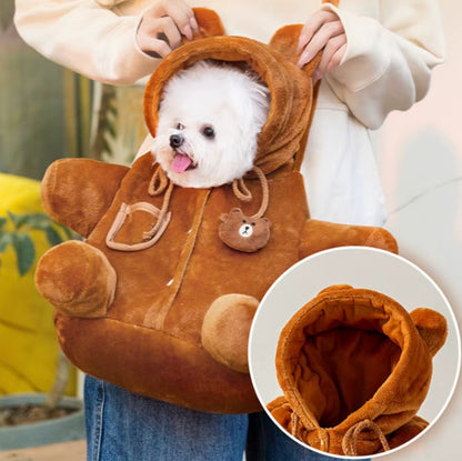 Autumn and Winter Shoulder Bag for Pets cute cartoon bear design with flannel for warmth