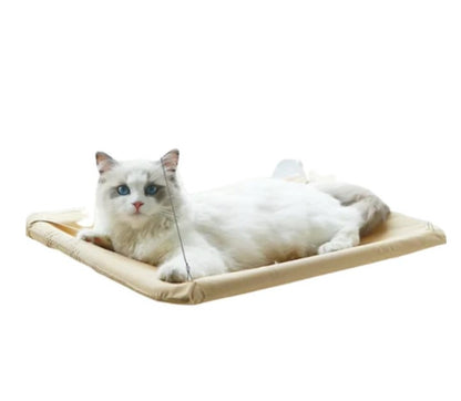 Window-mounted cat hammock bed with Oxford cloth and suction cups, holds up to 20KG, ideal for sunbathing cats.