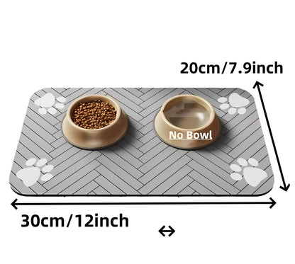 Pet feeding mat with waterproof rubber base and absorbent surface for cats and dogs