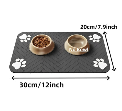 Pet feeding mat with waterproof rubber base and absorbent surface for cats and dogs