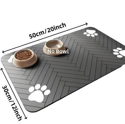 Pet feeding mat with waterproof rubber base and absorbent surface for cats and dogs