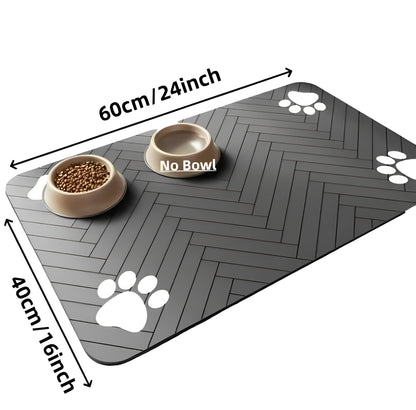 Pet feeding mat with waterproof rubber base and absorbent surface for cats and dogs