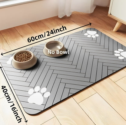 Pet feeding mat with waterproof rubber base and absorbent surface for cats and dogs
