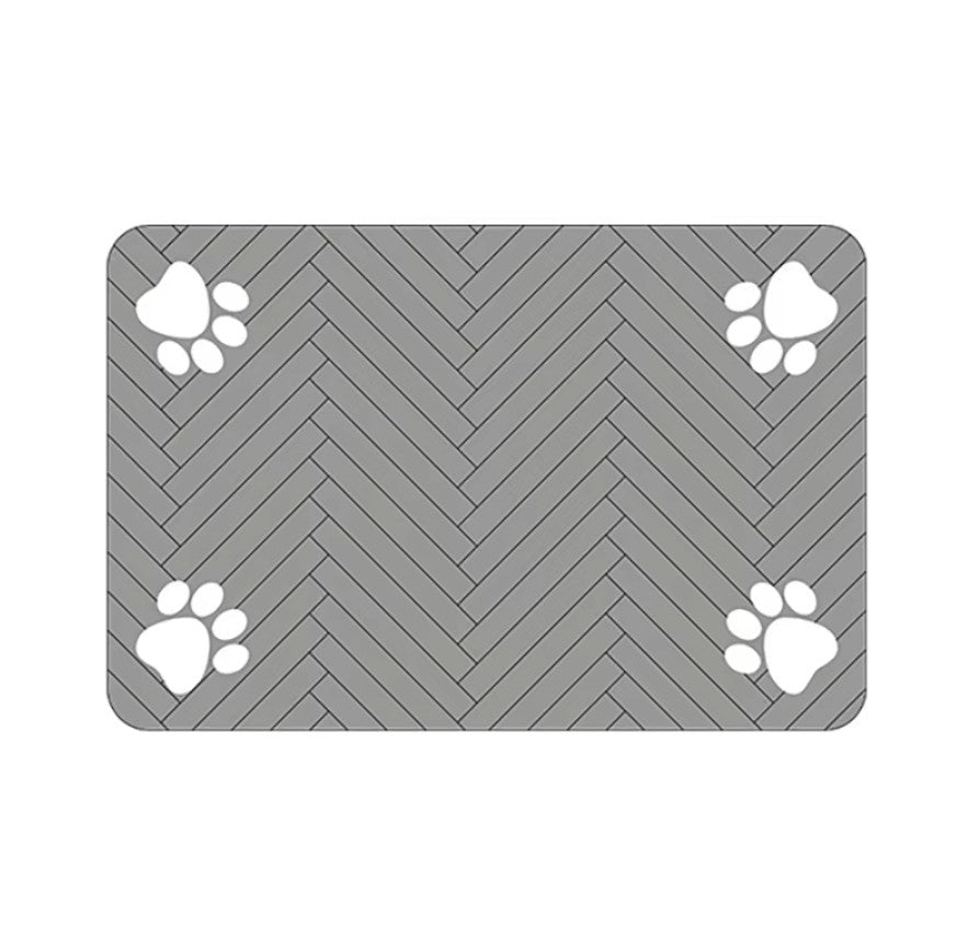 Pet feeding mat with waterproof rubber base and absorbent surface for cats and dogs