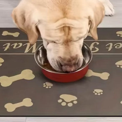 Pet feeding mat with waterproof rubber base and absorbent surface for cats and dogs