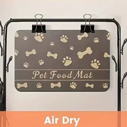 Pet feeding mat with waterproof rubber base and absorbent surface for cats and dogs
