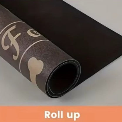 Pet feeding mat with waterproof rubber base and absorbent surface for cats and dogs