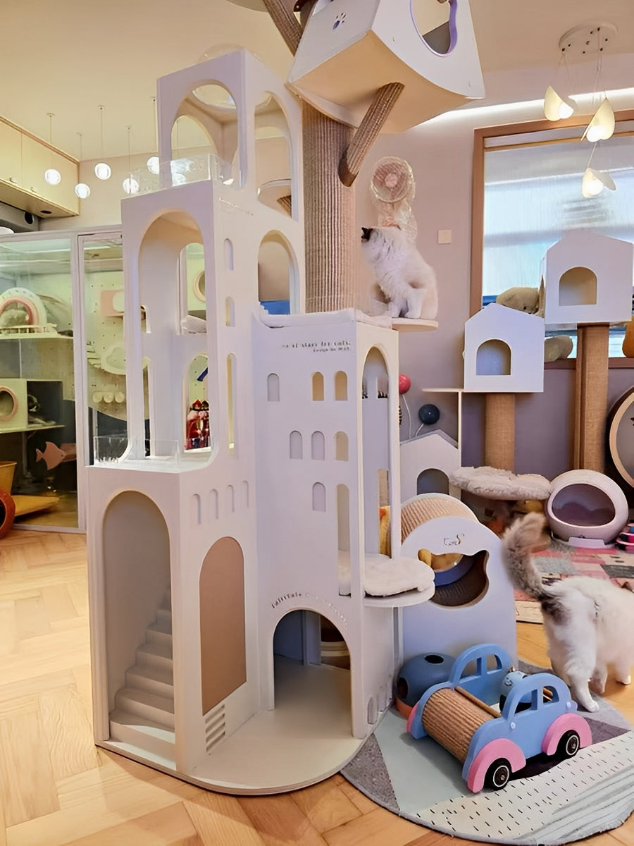 Cat Castle in Center of Home with Cats on Top and Below – Luxury Indoor Cat Furniture with Multiple Levels for Cats to Play and Rest - Customer review photo